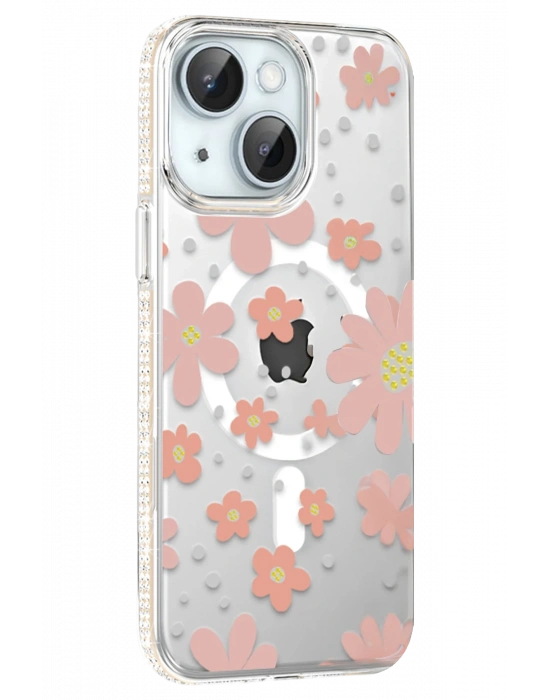 Joko Apple iPhone 15 Floral Magsafe Kapak - Pembe
