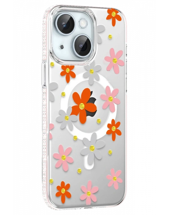 Joko Apple iPhone 15 Floral Magsafe Kapak - Turuncu