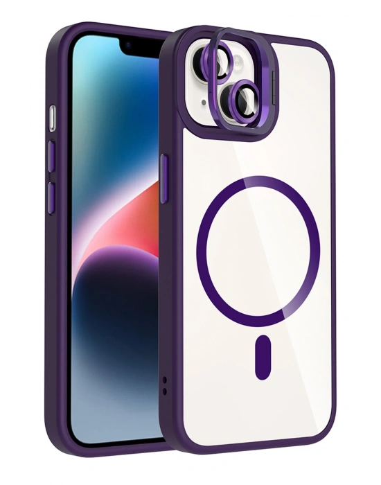 Joko Apple iPhone 15 Plus Remim Lensli Magsafe Standlı Kapak - Derin Mor