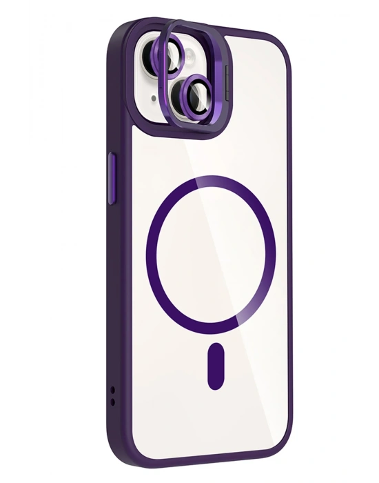 Joko Apple iPhone 15 Plus Remim Lensli Magsafe Standlı Kapak - Derin Mor