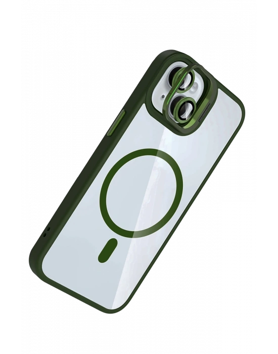 Joko Apple iPhone 15 Plus Remim Lensli Magsafe Standlı Kapak - Koyu Yeşil