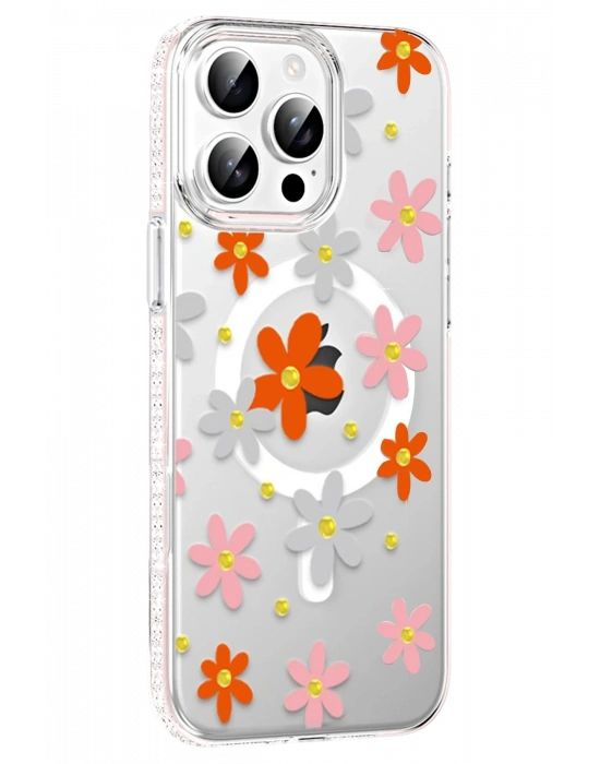 Joko Apple iPhone 15 Pro Floral Magsafe Kapak - Turuncu