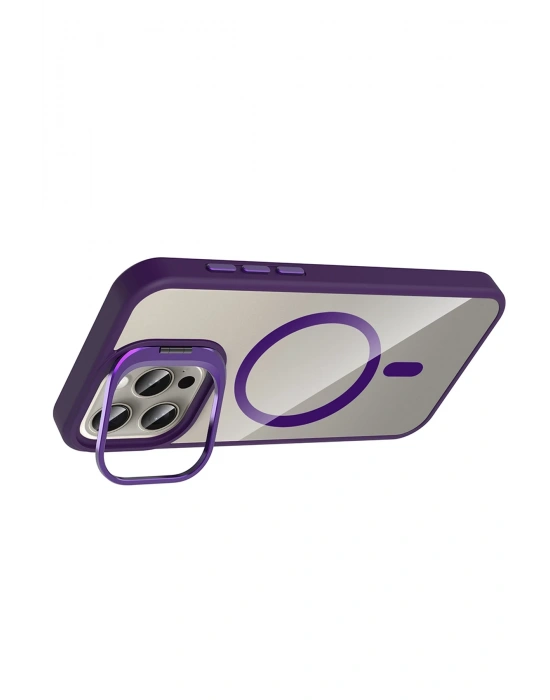 Joko Apple iPhone 15 Pro Max Remim Lensli Magsafe Standlı Kapak - Derin Mor