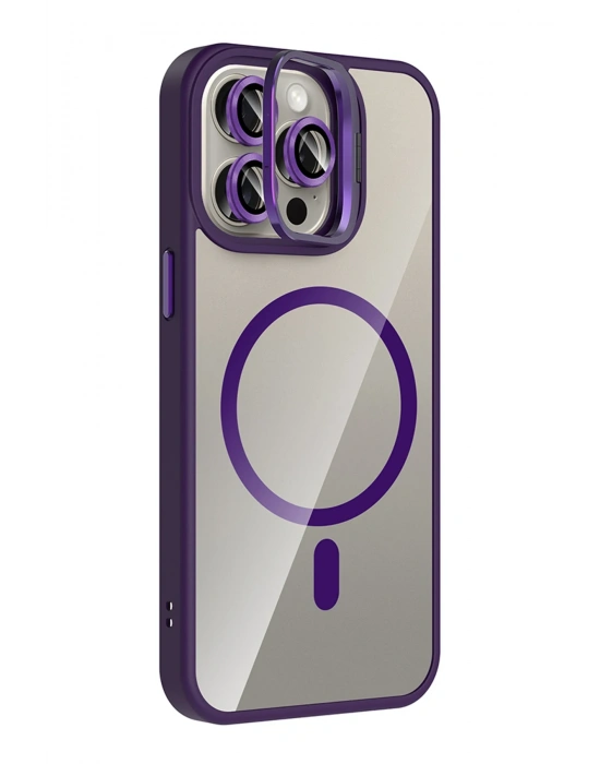 Joko Apple iPhone 15 Pro Max Remim Lensli Magsafe Standlı Kapak - Derin Mor