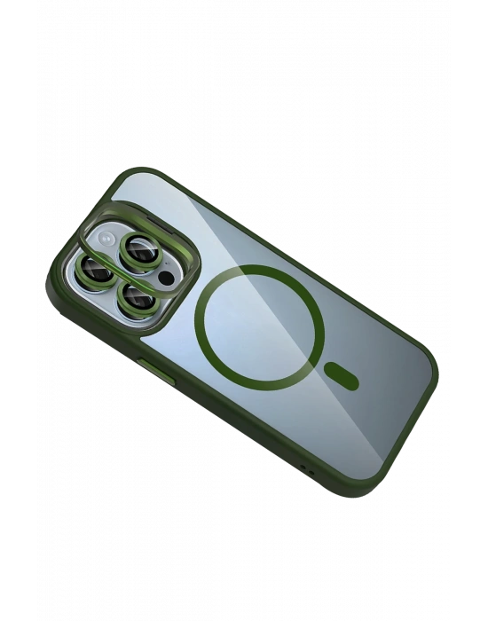 Joko Apple iPhone 15 Pro Max Remim Lensli Magsafe Standlı Kapak - Koyu Yeşil