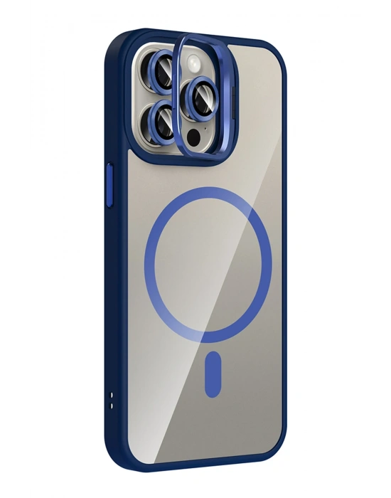 Joko Apple iPhone 15 Pro Max Remim Lensli Magsafe Standlı Kapak - Lacivert