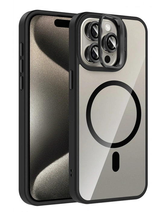 Joko Apple iPhone 15 Pro Max Remim Lensli Magsafe Standlı Kapak - Siyah