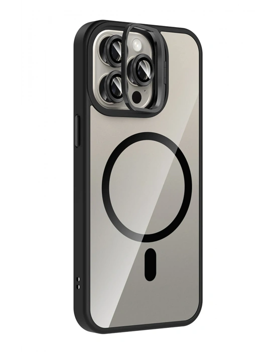 Joko Apple iPhone 15 Pro Max Remim Lensli Magsafe Standlı Kapak - Siyah