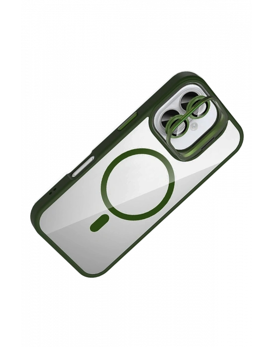 Joko Apple iPhone 16 Plus Remim Lensli Magsafe Standlı Kapak - Koyu Yeşil