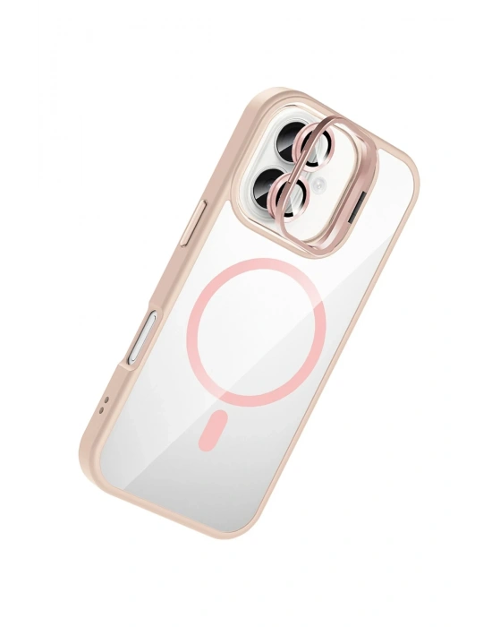 Joko Apple iPhone 16 Plus Remim Lensli Magsafe Standlı Kapak - Pembe