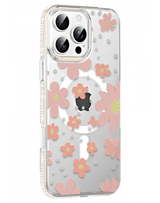 Joko Apple iPhone 16 Pro Max Floral Magsafe Kapak - Pembe