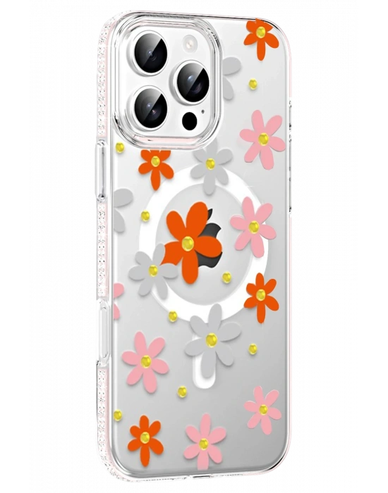 Joko Apple iPhone 16 Pro Max Floral Magsafe Kapak - Turuncu