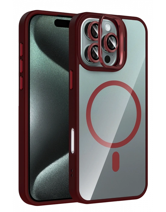 Joko Apple iPhone 16 Pro Max Remim Lensli Magsafe Standlı Kapak - Bordo