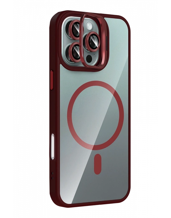 Joko Apple iPhone 16 Pro Max Remim Lensli Magsafe Standlı Kapak - Bordo