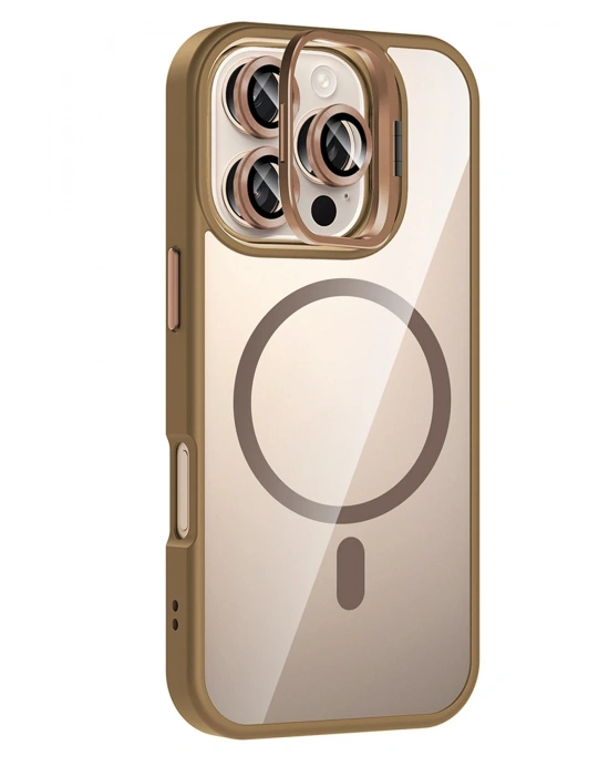 Joko Apple iPhone 16 Pro Max Remim Lensli Magsafe Standlı Kapak - Kahverengi