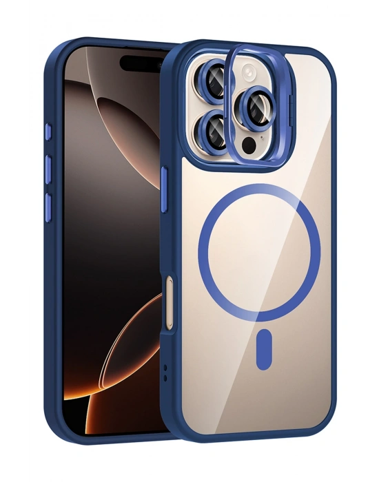 Joko Apple iPhone 16 Pro Max Remim Lensli Magsafe Standlı Kapak - Lacivert