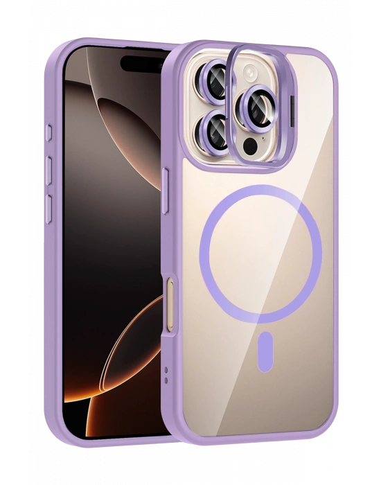 Joko Apple iPhone 16 Pro Max Remim Lensli Magsafe Standlı Kapak - Lila