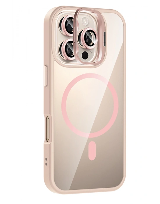 Joko Apple iPhone 16 Pro Max Remim Lensli Magsafe Standlı Kapak - Pembe