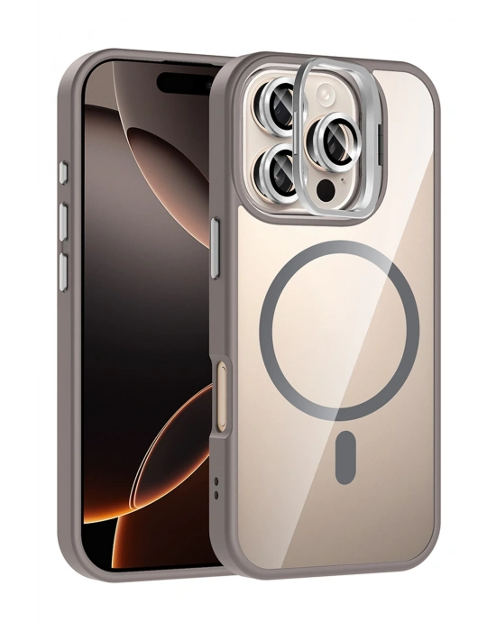 Joko Apple iPhone 16 Pro Max Remim Lensli Magsafe Standlı Kapak - Titan Gri