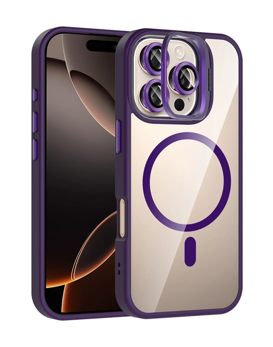 Joko Apple iPhone 16 Pro Remim Lensli Magsafe Standlı Kapak - Derin Mor