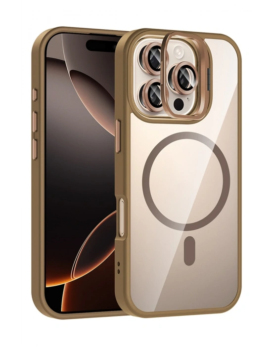 Joko Apple iPhone 16 Pro Remim Lensli Magsafe Standlı Kapak - Kahverengi