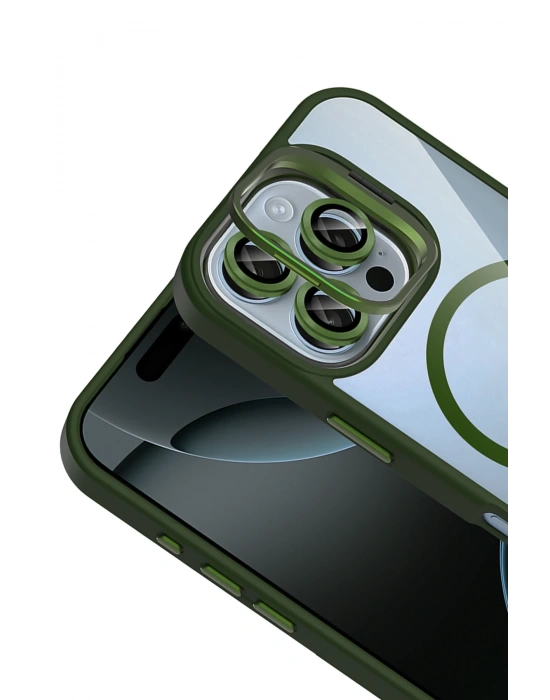 Joko Apple iPhone 16 Pro Remim Lensli Magsafe Standlı Kapak - Koyu Yeşil