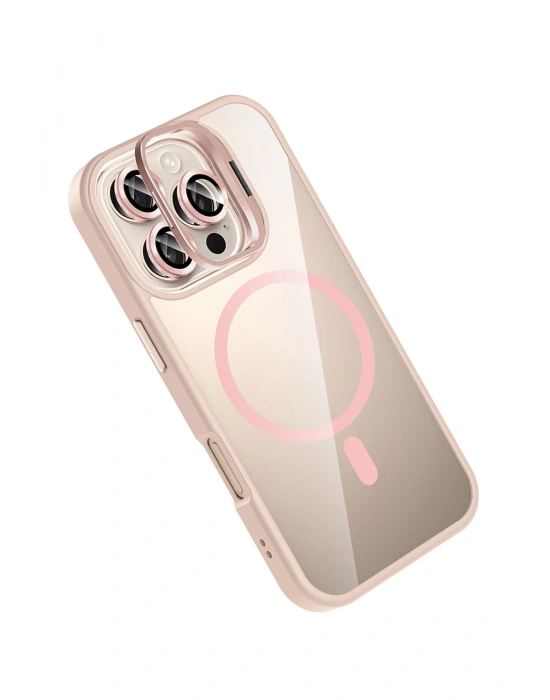Joko Apple iPhone 16 Pro Remim Lensli Magsafe Standlı Kapak - Pembe