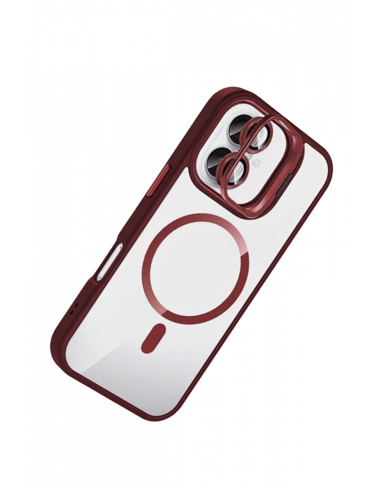 Joko Apple iPhone 16 Remim Lensli Magsafe Standlı Kapak - Bordo