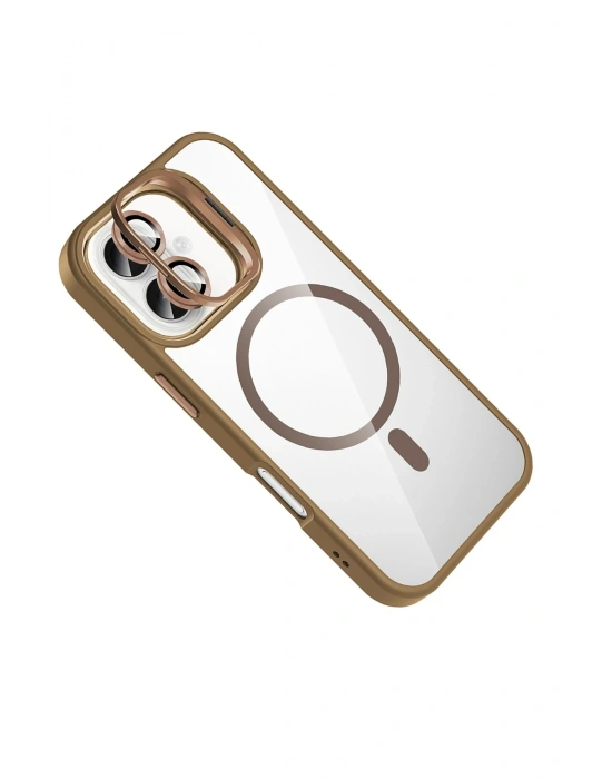Joko Apple iPhone 16 Remim Lensli Magsafe Standlı Kapak - Kahverengi