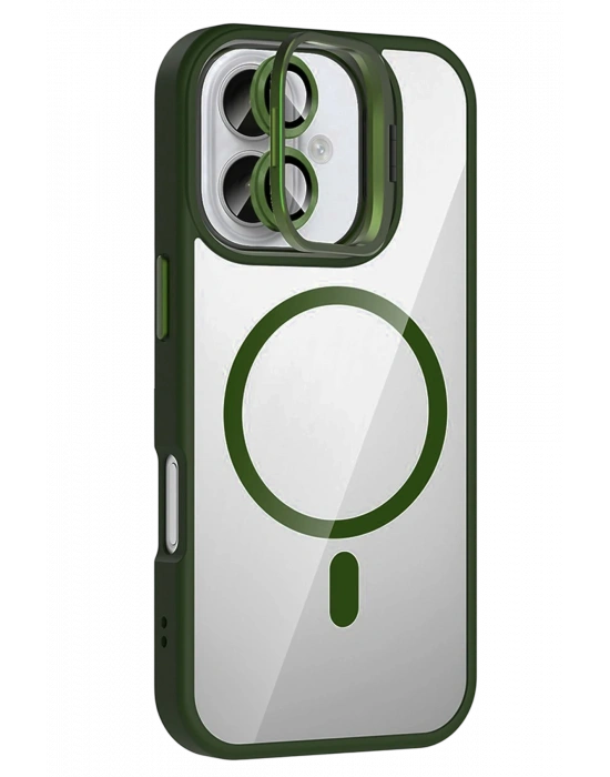 Joko Apple iPhone 16 Remim Lensli Magsafe Standlı Kapak - Koyu Yeşil