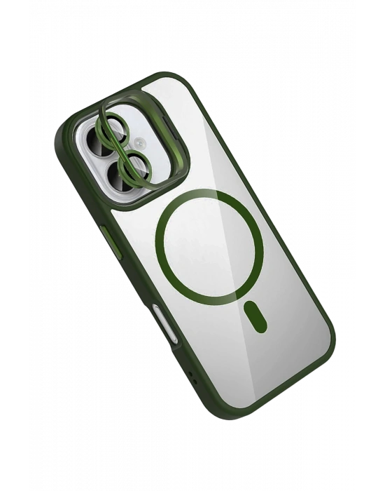 Joko Apple iPhone 16 Remim Lensli Magsafe Standlı Kapak - Koyu Yeşil