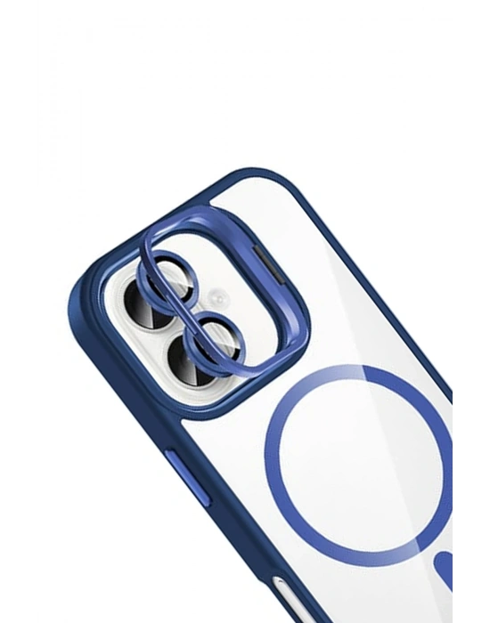Joko Apple iPhone 16 Remim Lensli Magsafe Standlı Kapak - Lacivert