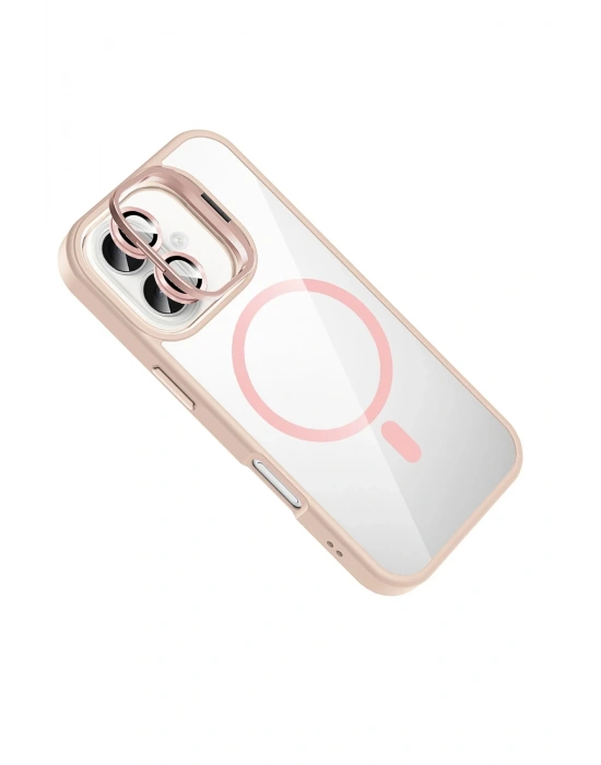 Joko Apple iPhone 16 Remim Lensli Magsafe Standlı Kapak - Pembe