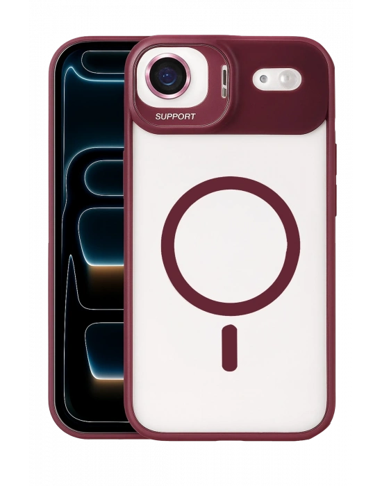 Joko Apple iPhone 17 Air Remim Lensli Magsafe Standlı Kapak - Bordo