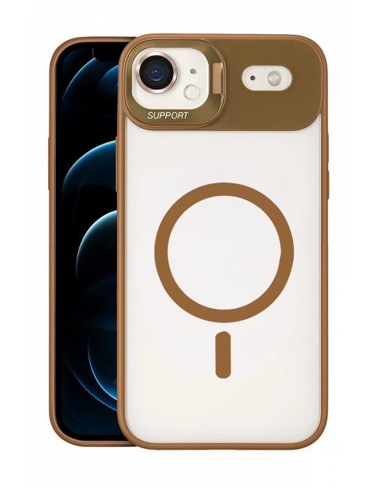 Joko Apple iPhone 17 Air Remim Lensli Magsafe Standlı Kapak - Kahverengi