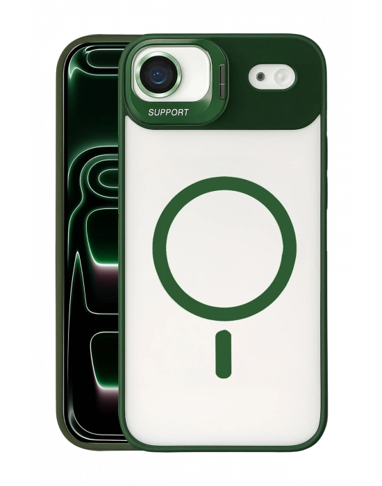 Joko Apple iPhone 17 Air Remim Lensli Magsafe Standlı Kapak - Koyu Yeşil