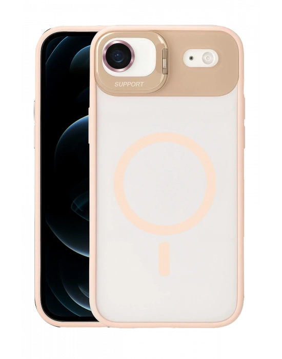 Joko Apple iPhone 17 Air Remim Lensli Magsafe Standlı Kapak - Pembe