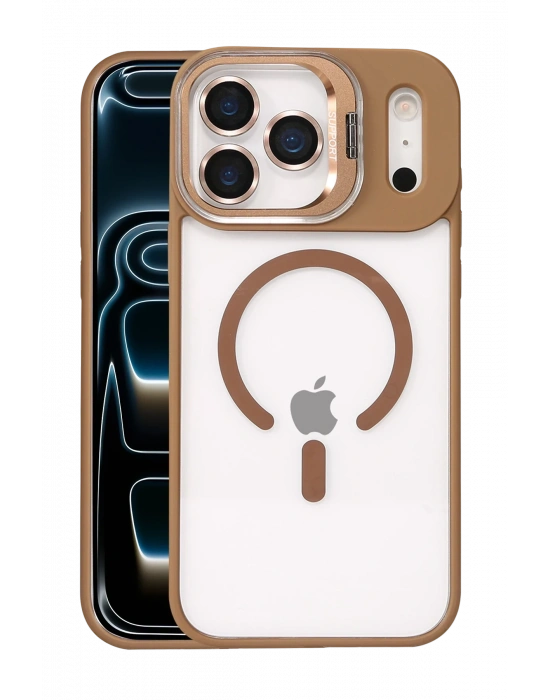 Joko Apple iPhone 17 Pro Max Remim Lensli Magsafe Standlı Kapak - Kahverengi