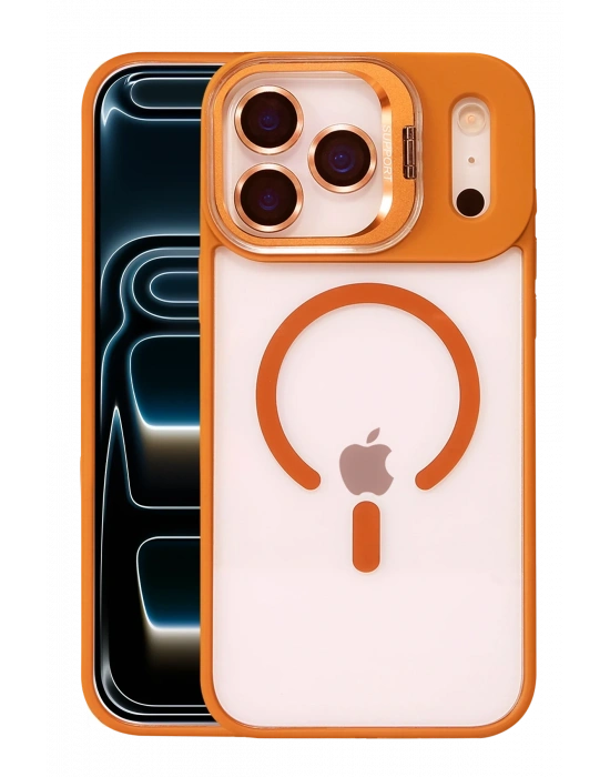 Joko Apple iPhone 17 Pro Max Remim Lensli Magsafe Standlı Kapak - Turuncu