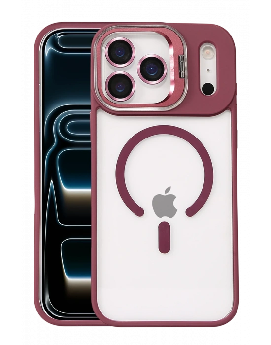 Joko Apple iPhone 17 Pro Remim Lensli Magsafe Standlı Kapak - Bordo