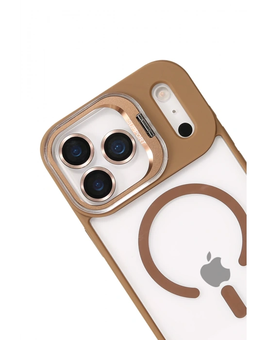 Joko Apple iPhone 17 Pro Remim Lensli Magsafe Standlı Kapak - Kahverengi