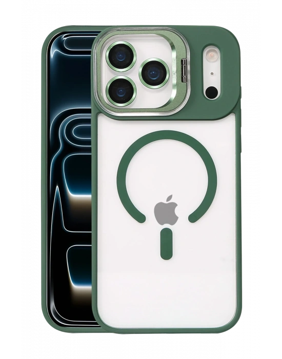 Joko Apple iPhone 17 Pro Remim Lensli Magsafe Standlı Kapak - Koyu Yeşil