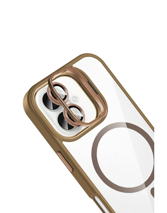 Joko Apple iPhone 17 Remim Lensli Magsafe Standlı Kapak - Kahverengi