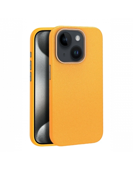Joko iPhone 15 Kılıf Wonder Deri Magsafe Kapak - Turuncu