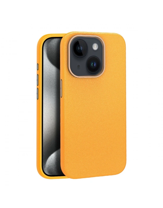 Joko iPhone 15 Kılıf Wonder Deri Magsafe Kapak - Turuncu