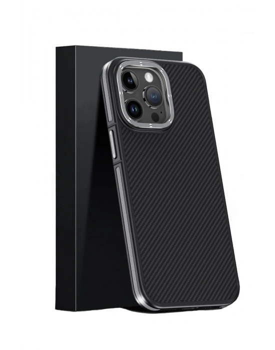 Joko iPhone 15 Pro Kılıf Aramid 600D Kevlar Karbon Fiber Magsafe Kapak - Gri