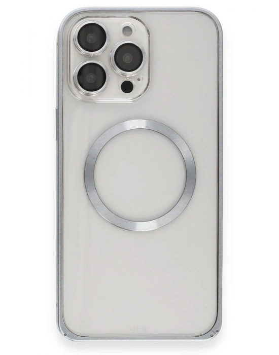 Joko iPhone 15 Pro Max Kılıf Metal Bumper Magneticsafe Kapak - Gri