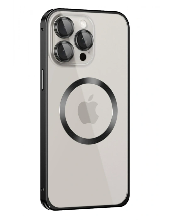 Joko iPhone 15 Pro Max Kılıf Metal Bumper Magneticsafe Kapak - Siyah