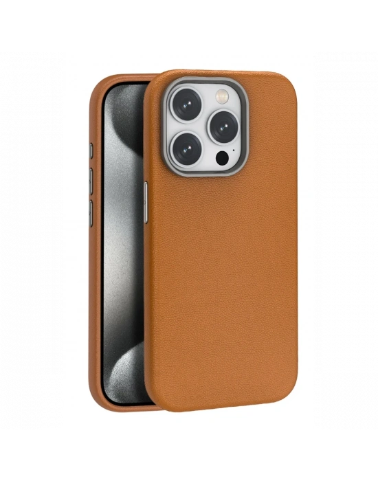 Joko iPhone 15 Pro Max Kılıf Wonder Deri Magsafe Kapak - Kahverengi