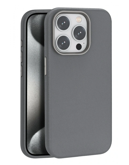 Joko iPhone 15 Pro Max Kılıf Wonder Deri Magsafe Kapak - Titan Gri